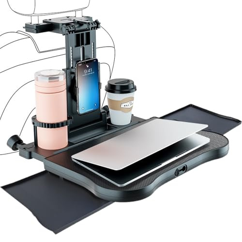 Mesa de coche con bandeja extensible y soporte para bebidas, mesa de coche infantil para asiento trasero de coche, mesa de bandeja para asiento trasero de coche, mesa telescópica para asiento trasero