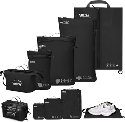 Organizador de Maletas Compresión Cubo Embalaje Set de 5 Reutilizables TPU Bolsas de Vacío con IPX8 Cremallera Impermeable Bolsas de Vacío para Ropa, Ropa Interior, Calcetines, Zapatos