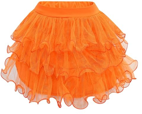 Tenue de concert 2026 pour filles - Jupe tutu de danse de carnaval - Performance de ballet - Fête évasée - Pour enfants - Tourbillonnant avec ceinture en satin, Orange, 10-11 ans