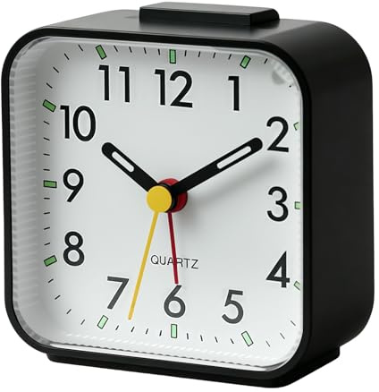 Vexnaro Sveglia Analogica Silenziosa, Senza Ticchettio con Snooze e Luce Notturna, Allarme Forte a Batteria Orologio da Comodino Portatile per Camera da Letto, Ufficio, Viaggio (nero)