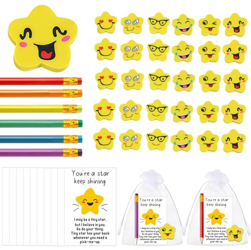 Sunwuun Cadeaux de fin d'année pour étudiants, 30 ensembles de porte-clés en acrylique en forme d'étoile de la part d'un enseignant, cadeau de fin d'année pour 30 enfants, porte-clés en forme d'étoile