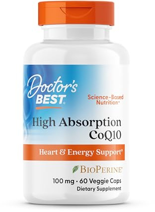 Doctor's BEST High Absorption CoQ10 with BioPerine Supplement - Coenzyme Q10 Caps for Heart Health & Antioxidant Support, Naturally Fermented CoQ10 100mg for Women & Men, Non GMO - 60 Veg Capsules