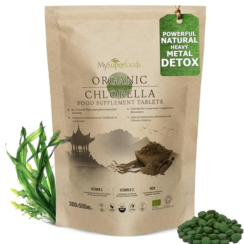 Chlorella Tablets | 5000mg per Serving | 300 Tablets | Organic | Cracked Cell Wall | Energy & Natural Detox | High in Vitamin A & B12 | Source of Iron | MySuperfoods