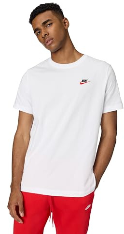 Nike Men's Shirt M NSW Club Tee, White/Black/University Red, AR4997-100, M