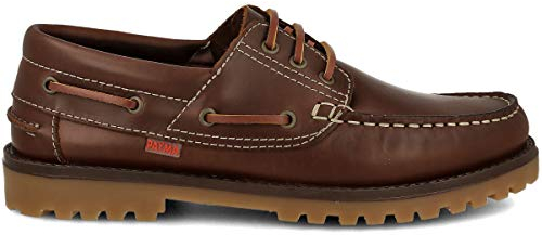 PAYMA - Herren Bootsschuhe Sport aus Leder. Verschluss mit DREI Ösen. Freizeitlederschuhe. Gummisohle. Braun. Große Größen 40 EU