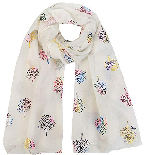 World of Shawls Silver Foil Mulberry Tree Print Fashion Scarf