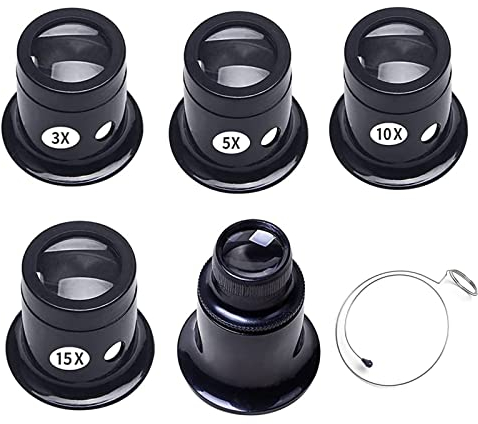 Bztzhm 5 Stück 10X Uhrmacherlupe, Uhrmacher Auge Okular, Uhrmacher Lupe, Juwelierlupe Set, Uhrmacherlupe Juwelierlupe, 3x/5x/10x/15x/20x, für Uhrmacher, Juweliere Reparaturwerkzeuge