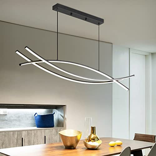 Mikeru 120CM Adjustable Pendant Light, Black Modern LED Ceiling Lights Dimmable 10% to 100% Kitchen Island Lighting 3000K/4500K/6000K 3 Color Chandeliers for Dining, Living Room