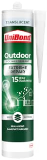 UniBond Outdoor Extreme Repair Sealant, Polymer Based Outdoor Sealant Suitable for Use on Various Materials*, Weather Resistant and Waterproof Sealant, Translucent, 1 x 294g Cartridge