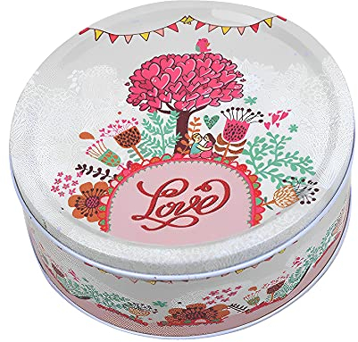 DOTBUY-SHOP Scatola Latta Contenitore Biscotti Scatola di Latta Elegante Scatola Metallo con Copertura, Scatola Rotondo Vintage per Conservare tè, Biscotti (Albero Cuore Rosa,8 Pezzi)