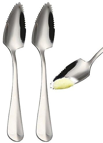 Wudaizhi 2 cuillères à Pamplemousse en Acier Inoxydable, cuillères Demi-dentelées pour Fruits et Desserts, cuillères de grattoir pour la Cuisine