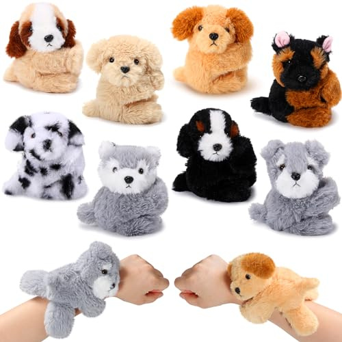 Liliful 8 Pack Kids Plush Gifts Stuffed Animal Cat Slap Bracelets - 8 Inch Graduation Class Prizes Toys Wrist Band Cute Snap Bracelet Birthday for Boys Girls Child Pet Adoption Party Favors(Puppies)
