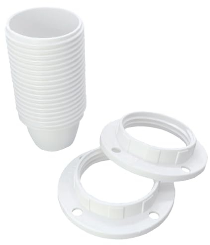 SET E14 Lampenfassung Weiß mit Gewindemantel M10x1 | 3-teilige Version-A inkl. 2 Schraubringe für Glühlampen und LED