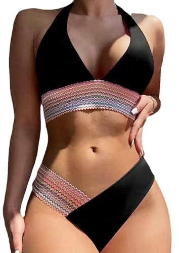 CADTARBAB Damen Bikini Set Sexy Bikini Niedriger Taille Triangel Bikini Zweiteilig Push Up Lace Up Strandbikini Swimsuit(Schwarz/S)