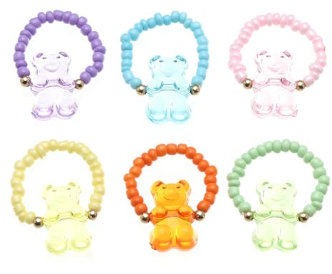 YUHANGCIYE Bärenring, modischer Bären-Anhänger, stilvolle Perlenringe, verstellbares Fingerband, farbenfroher und modischer Schmuck für Damen, See dimensional drawing, Harz