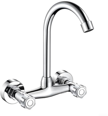 ZYWUOY Grifo de Fregadero de Cocina de Alta presión, Mezclador de latón Giratorio de para 360 Grados, Doble Agujero