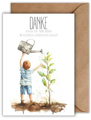WBdesignz Danke Karte an Eltern mit Umschlag - Aufrichtige Dankeskarte “Danke, dass du mir beim Wachsen geholfen hast” Herzliche Dankkarte Geschenkkarte zum Muttertag Vatertag Mutter Vater (DIN A6)