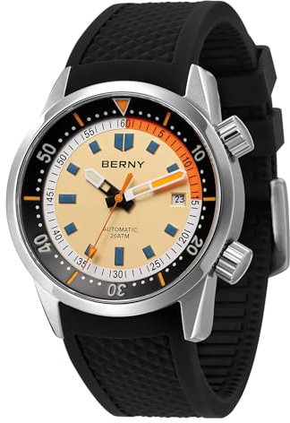 BERNY Taucheruhr für Männer Automatische mechanische Uhr 20ATM Armbanduhr Saphirglas Bequeme Silikon Uhrenarmband Super leuchtende Männeruhren