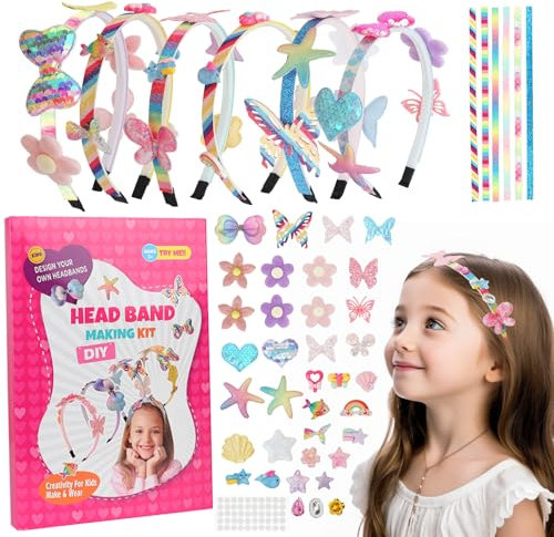 Kit de Fabrication de Bandeaux pour Filles, Accessoires pour Cheveux Bricolage, Jouet pour Enfant 5-12 Ans, Serre Tête Bricolage, Bandeau Artisanat Filles, Cadeau Creatif pour Fille Enfant
