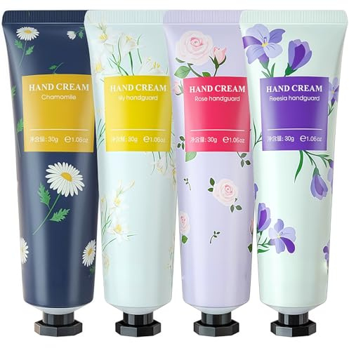 Hand Cream Gift Set for Women, Mini Hand Cream Multipack, Hand Moisturiser for Working Hands Very Dry Hands, Non-greasy Moisturizing Nourishing Hand Cream Gifts, 4PCS