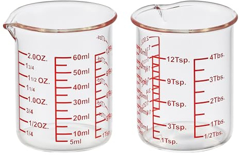 High Borosilicate Glass Measuring Cup-V-Shaped Spout，Glass Measuring Beaker for Kitchen or Restaurant, Easy to Read, 60 ML (2 Oz)-Pack of 2