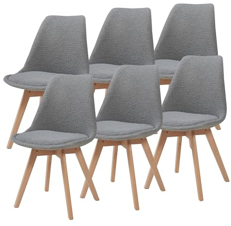 [en.casa] Lot de 6 chaises de Salle à Manger avec Siège Confortable et Rembourré Chaise de Salon Scandinave Construction Robuste Coque Plastique Bouclé Hêtre 82 x 49 x 54 cm Gris