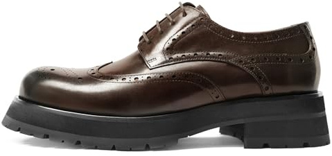 WinDhana Men’s Wingtip Full Brogue Derby Shoes – Calfskin Leather Dress Shoes with Thick Sole – Pigskin Lining – Casual Elegance – Standard Fit 2028-02 Brown US 9