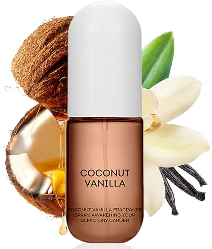 Coconut Vanilla Body Spray for Women, Long-Lasting Fragrance Mist with Light Scent for Skin & Hair Care