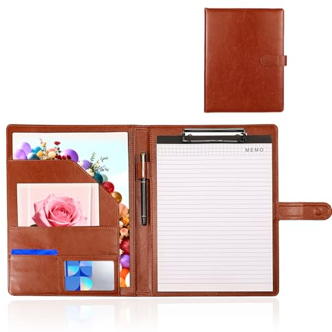Tbintul Cartellina Portadocumenti A4,Con Portablocco e Blocco Note, materiale In Pelle PU Con Scomparti Per cartella Portadocumenti A4,Chiusura Magnetica, per conferenze e forniture (Marrone)