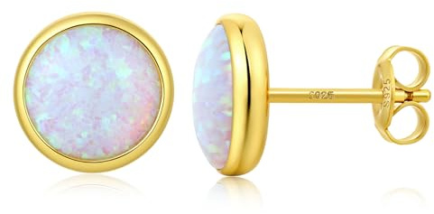 Opal Ohrringe 925 Sterling Silber Runde Opal Ohrstecker Weiße Hypoallergene Ohrringe Stecker Schmuck für Damen 8 mm Vergoldet