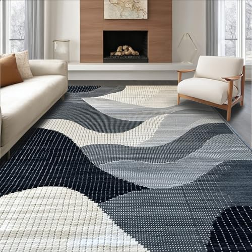 ODIKA Flatwoven High Traffic Area Rug 2x3, Artisan Punch Needle Rug with Dynamic Wave Motifs and Stitch Details, Non Slip, Stain Resistant, Washable Area Rugs for Living Room, Bedroom (Gray, 2x3)