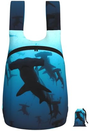 YWPCOIUYB Requins-marteaux imprimés,Sac à dos pliable et pliable, unisexe, idéal pour le sport, la gym et les loisirs.