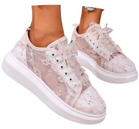 Baskets blanches pour femme - Chaussures Dirndl - Chaussures de mariée blanches - Chaussures traditionnelles en dentelle - Élégantes chaussures en tissu - Brodées blanches - Chaussures de mariage