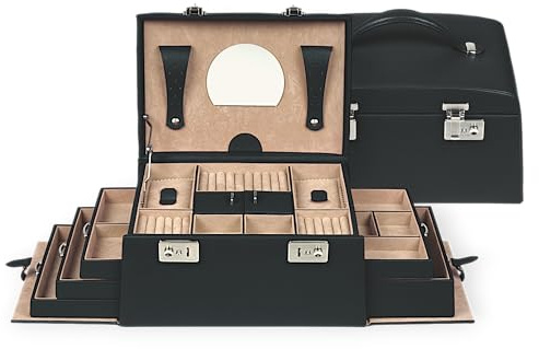 Windrose Schmuckkoffer Beluga/schwarz (Leder)