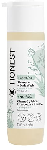 The Honest Company 2-i-1 rengöringsschampo + kroppstvätt för känslig hud | mild för baby | naturligt härledd, rivfri, allergivänlig | doftfri, 295 ml
