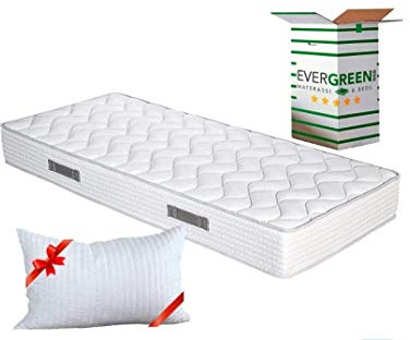 Evergreen web madrass av Waterfoam Alto 20 cm med kudde av Memory Foam, ortopediskt polyuretanskikt, överdrag med massageeffekt, andas och kvalstertät, perfekt för alla nät eller sängar 90 x 195 + Cuscino Memory Foam Bianco