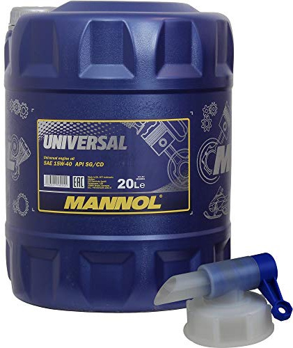 20L MANNOL Olio motore Universal 15W-40 API SN/CH-4, olio per motore con rubinetto di scarico incluso