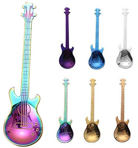 Cucchiaini da Caffe' per Chitarra, Cucchiaini da Caffe' Colorati in Acciaio Inox, Cucchiaino da Zucchero, Stir bar Cucchiaio, Set di 6 Mini Dessert Cucchiaio