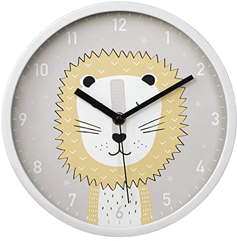 Hama Reloj de Pared Infantil Lucky Lion sin tictac (Reloj Redondo Infantil con diseño de león, Funciona con Pilas, Reloj de Cuarzo con segundero, Ideal como Reloj de Aprendizaje, diámetro de 25 cm),