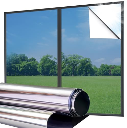 Lifetree Reflective One Way Window Film Privacy, Blue-silver, 90x200cm | Mirror Heat Reflector Control Sun Blocker Tint Film, UV Anti Glare, No Glue Daytime Privacy Home Office