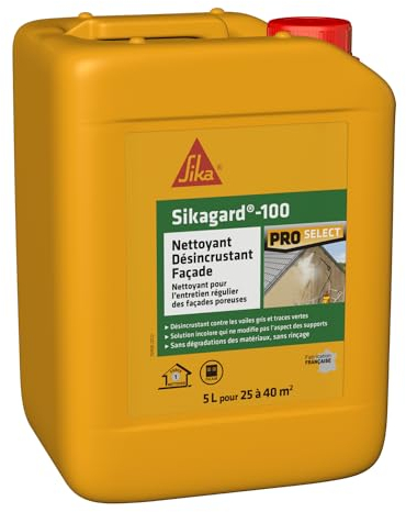 SIKA - Nettoyant de façade - Sikagard 100 - Désincrustant - Multisupports -Idéal contre les traces noires, vertes et rouges - Sans rinçage - Prêt à l'emploi - Pour 25 à 40m2-5L