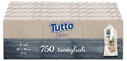 Tutto Tovaglioli Bivelo Charme, 15 Confezioni 50 pz in Carta Riciclata a 2 Veli (750 pz totali),per Vestire la Tavola con Semplicità in Stile Shabby Chic, 100% made in Italy, 832365