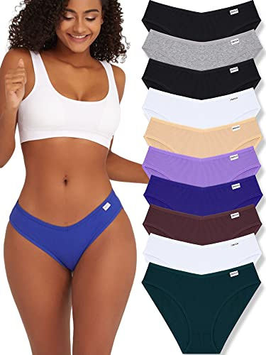 FINETOO Womens Underwear Cotton Bikini Rib Cheeky Panties Sexy V-shaped Waistband Hipster（M）