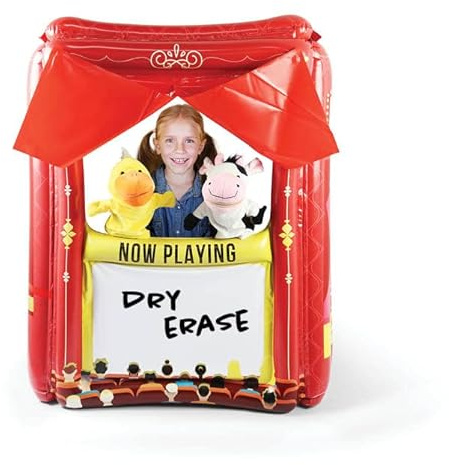 Upper Midland Products Inflatable Puppet Theater and Drive Thru - Puppet Show Theater for Kids with Dry Erase Board - Puppet Show for Kids- Reversible Toddler Drive Thru Play - 28 x 20 x 41Inches