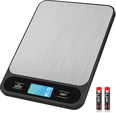 Diyife Küchenwaage 10kg/1g, Electronische Digitalwaage, Backen & Kochen Skala mit LCD-Display, 6 Wiegeeinheiten, Tara-Funktion, Auto-Off, Edelstahl Plattform, für Essen Wiegen, 2 Batterien Enthalten