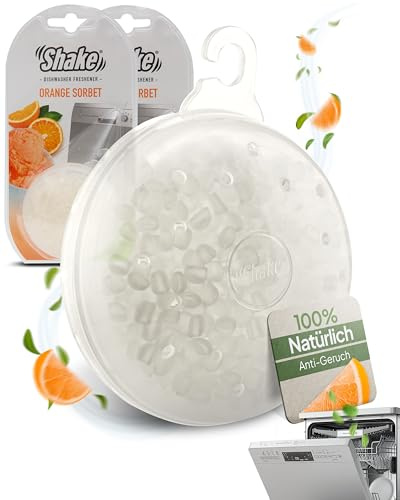 SHAKE Spülmaschinen Deo (Orange) • Duft für Geschirrspüler • Citrus Spülmaschine Duft gegen Gerüche • Geruchsentferner Spülmaschine • 2 Stück