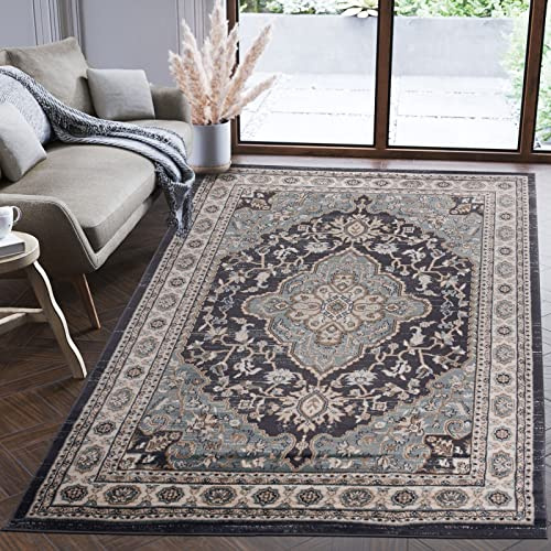 Mazovia Alfombra Oriental - Diseño Oriental de Salón Grande - Pelo Corto - Alfombras de Habitación de Matrimonio, Dormitorio y Comedor - Motivo Oriental - Gris - 180x250 cm