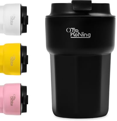 Otto Koning Travel Mug 350ML, Insulated Coffee Cup with Leakproof Lid, Reusable Coffee Cups for Travel, Stainless Steel Coffee Mug for Hot and Cold Coffee Water and Tea (Black 350ml/12oz) (TC 350)