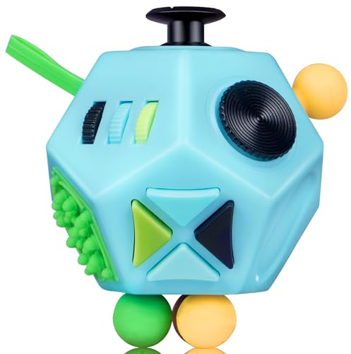 Milifox 12 Sided Fidget Cube - Fidget Cube Spielzeug für Erwachsene & Kinder mit ADHD, ADD, Autismus,Anti-Stress Angst Relief Original Infinity Toys(Blau )