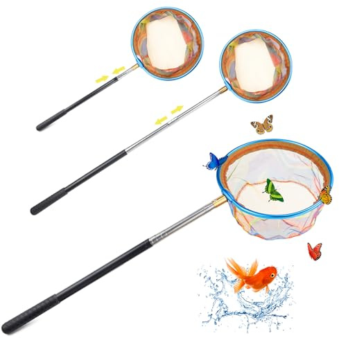 Jeinbuil Red telescópica para niños, red de pesca, red de pesca para niños, pequeña, longitud de 66 cm a 145 cm, ideal para atrapar insectos, pesca, estanque, piscina, jardín, playa (1 unidad)